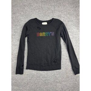 Barry's Pullover Sweatshirt Women's S Black Rainbow Logo Distressed Raglan USA
